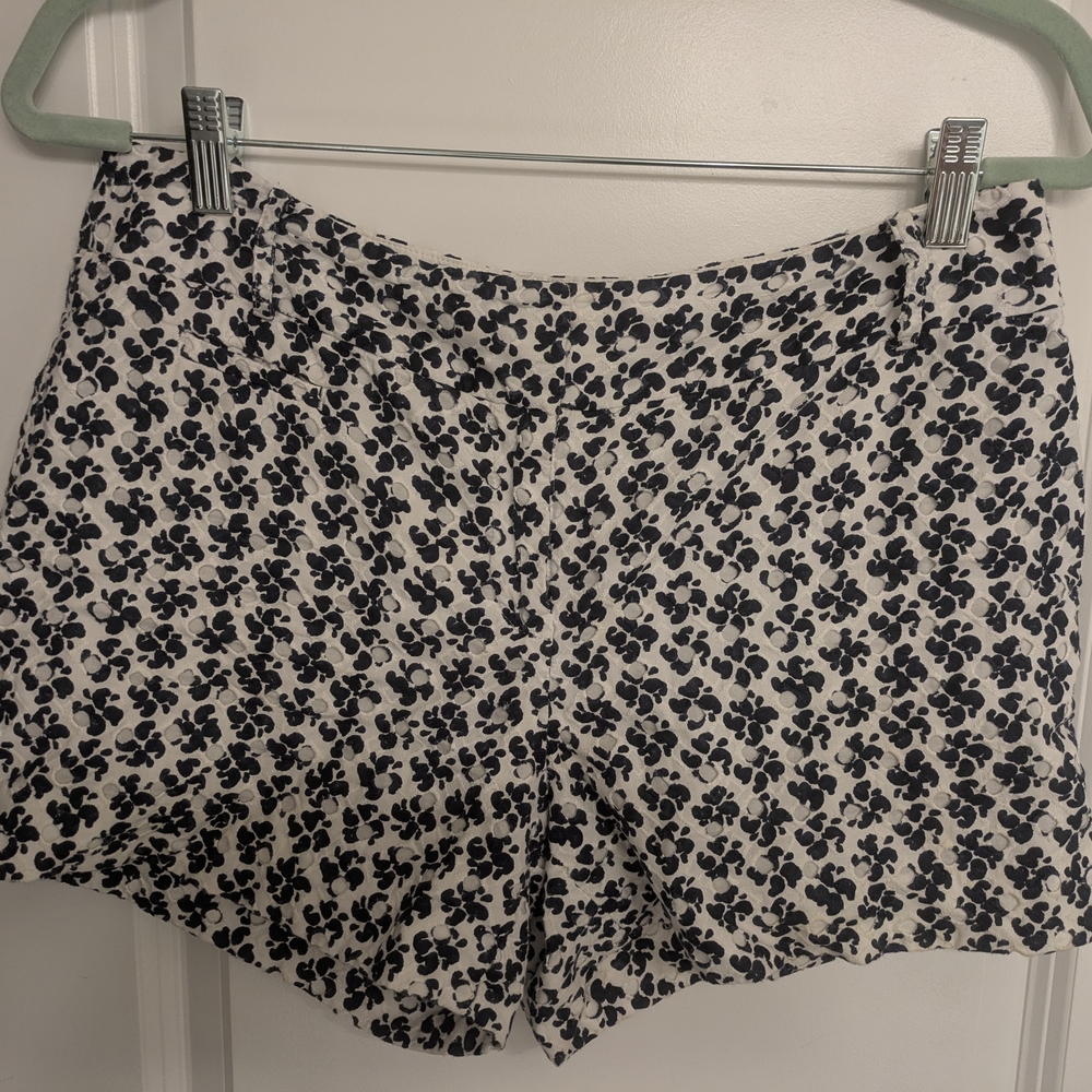 LOFT High Waist Black and White Floral Shorts